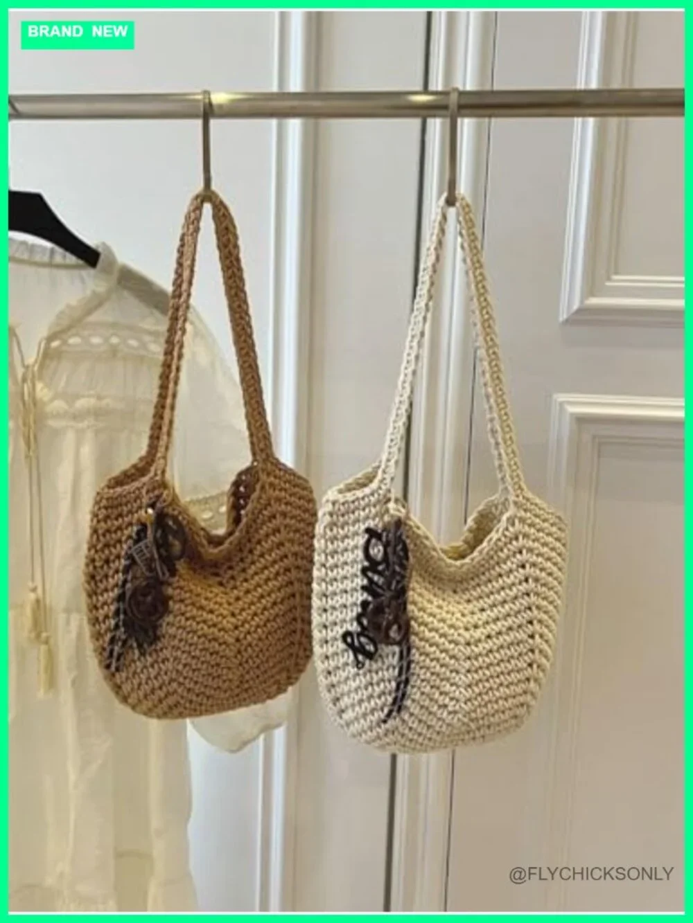 Large Crochet Straw Beach Bag Handmade Woven Hobo Tote